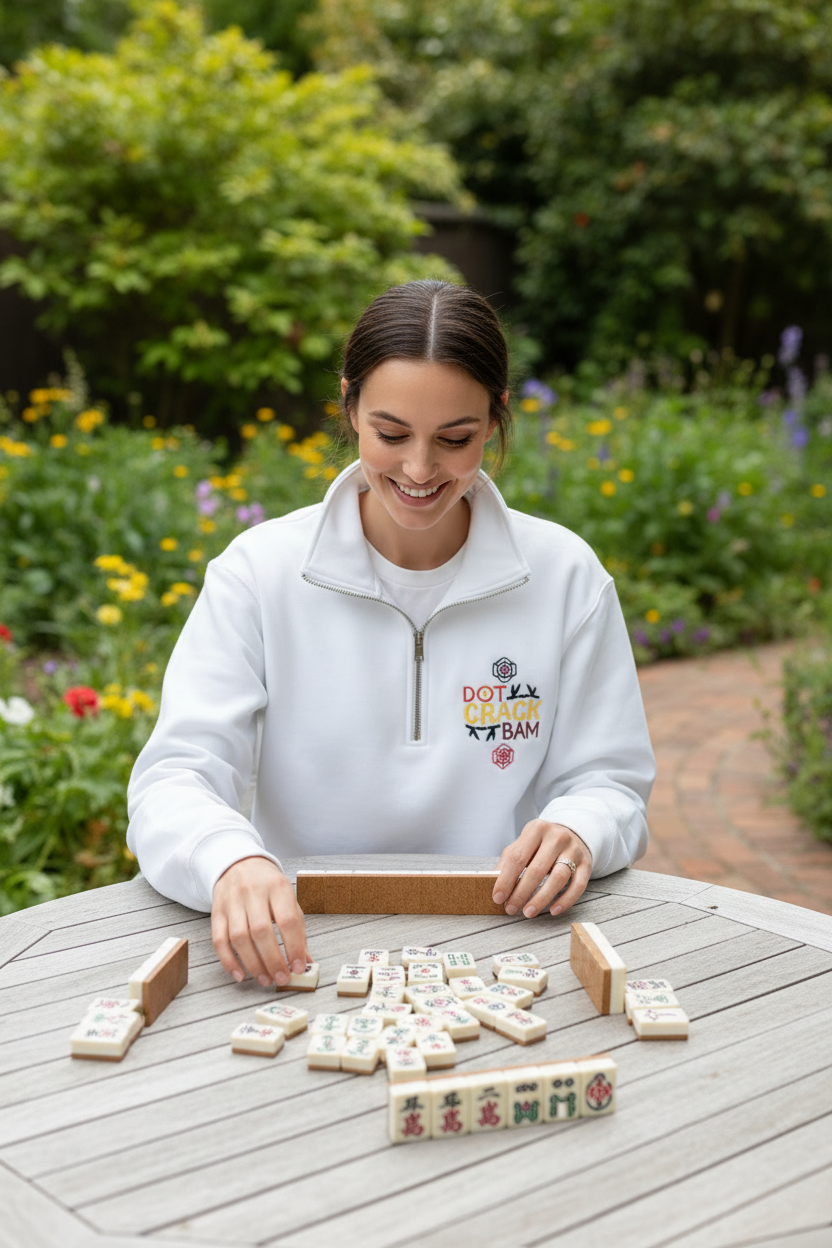 Mahjong Dot Crack Bam Quarter Zip Pullover | Embroidered Gift