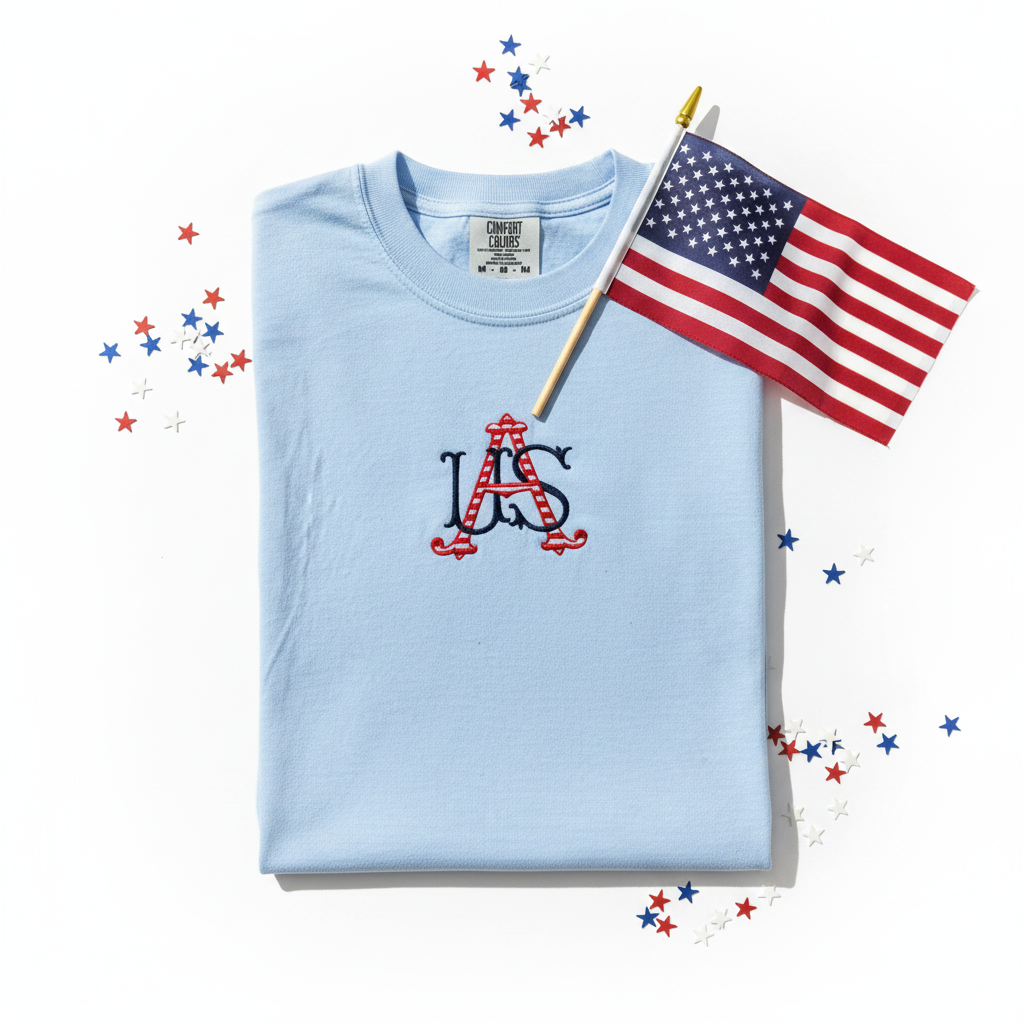 USA Monogram Embroidered Comfort Colors Tee | Patriotic Shirt