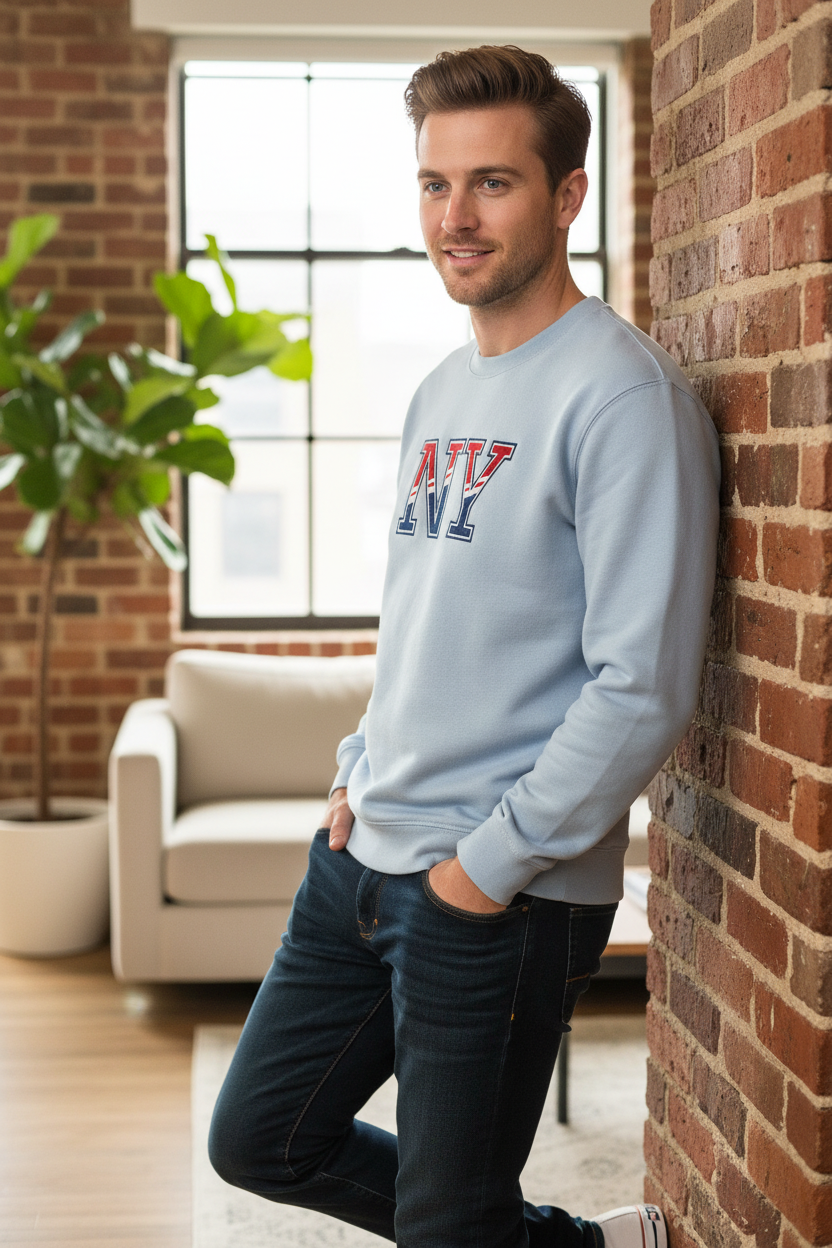 NY Retro Embroidered Crewneck Sweatshirt
