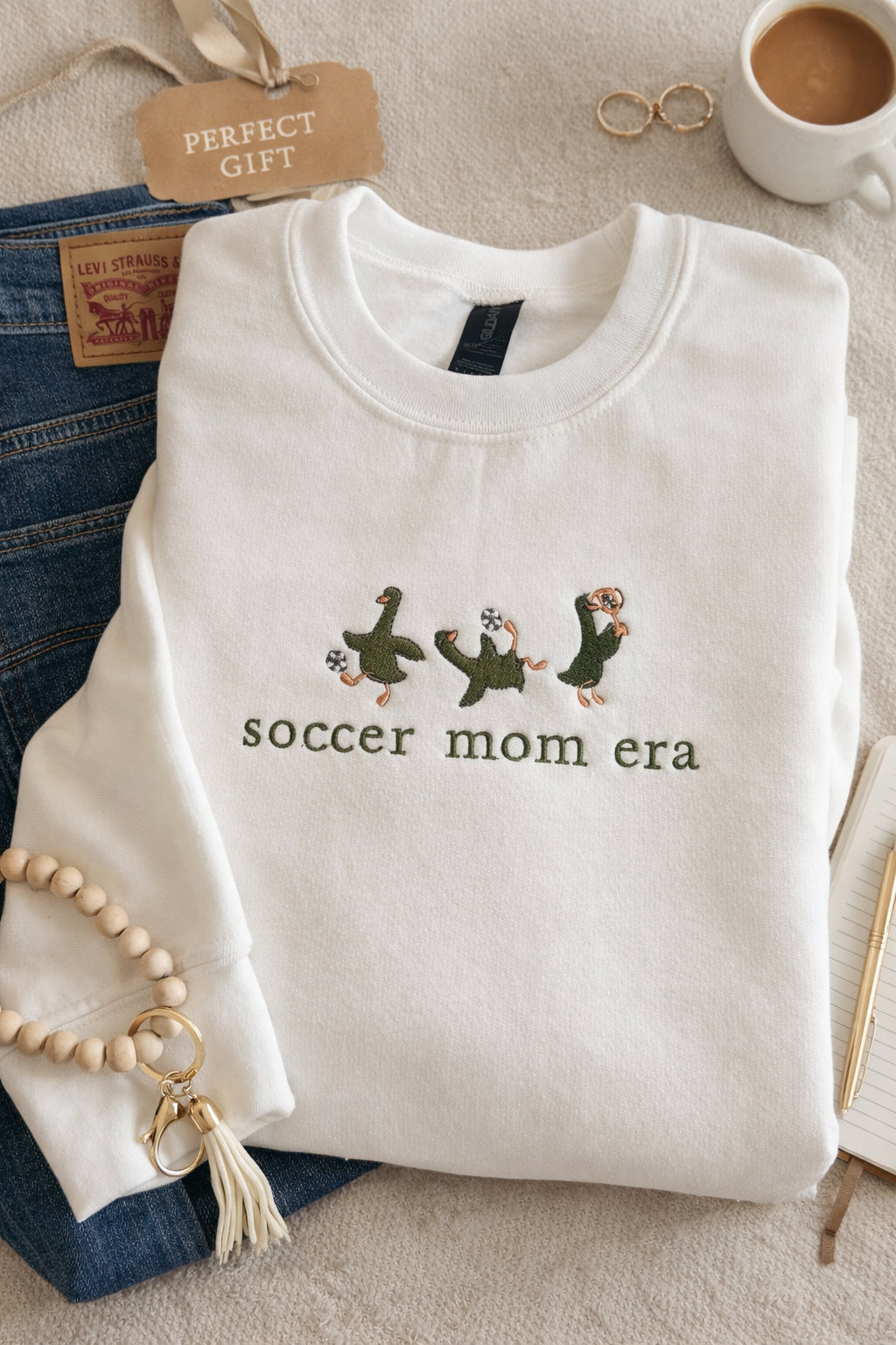 Soccer Mom Era Embroidered Sweatshirt - Flat Lay