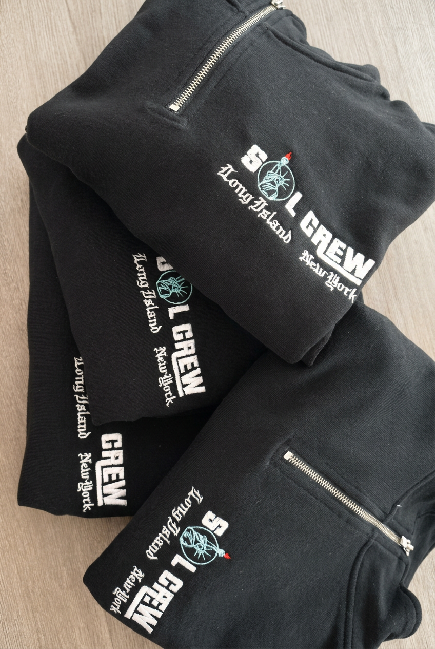 SOL CREW embroidered quarter-zips, wide shot of the team order